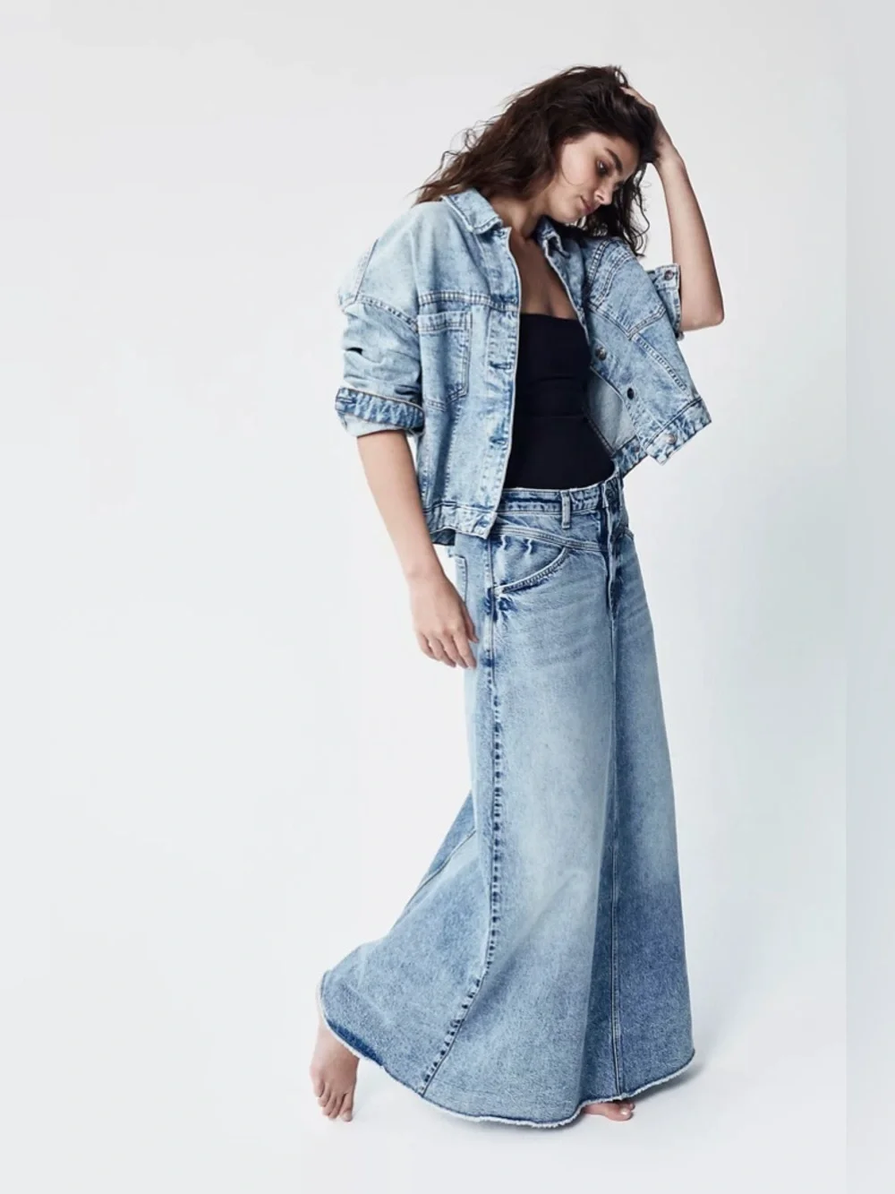 FREE PEOPLE Come As You Are Denim Maxi Skirt 6
